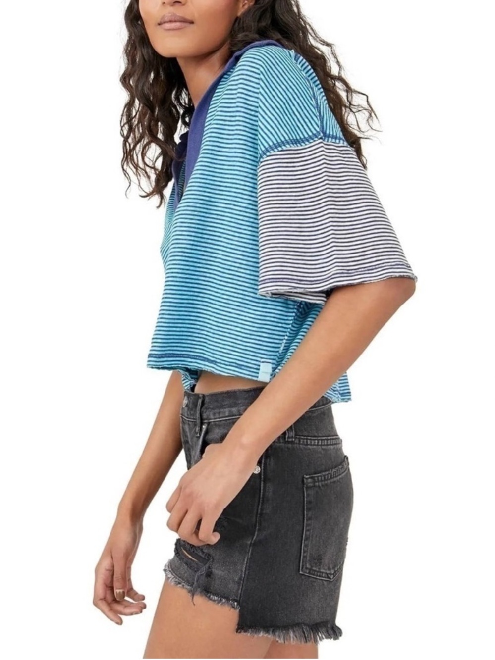 Free People ON A BOAT BOXY POLO TOP SIZE LARGE - Picture 5 of 15